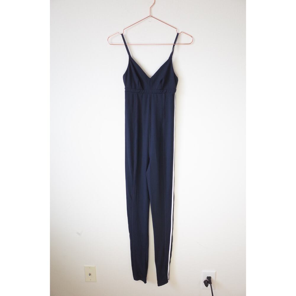 The Upside Corset Catsuit with Side Stripes Navy XS